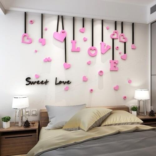 Hot sale Sweet love 3D acrylic wall sticker Creative Room background wall DIY decoration Wholesales