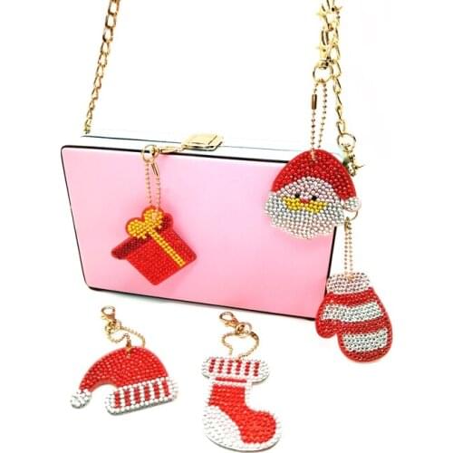 5Pcs/set DIY 5D Diamond Painting Embroidery Cartoon Double Sided Christmas Keychain Key Ring Jewelry Handmade Christmas Gifts