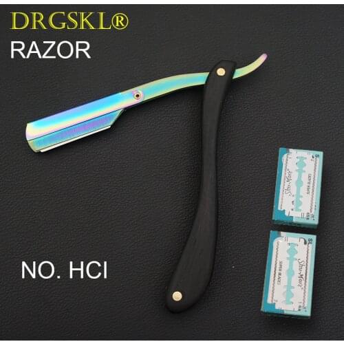 DRGSKL mens manual shaving razors Classic black wooden handle barber shaver Hairdresser razor change blade type rzaor NO. HCI