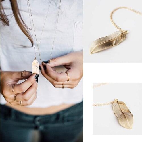 Sweater Chain Metal Feather Pendant Necklace for Women Long Style 2021 Fashion Jewelry Necklaces Female Gold Silver Color Gift