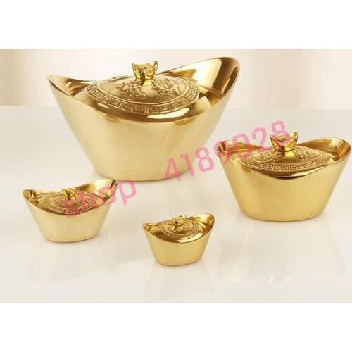 Pure copper gold ingot, open cover style, geomantic omen ornaments