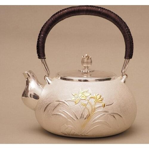 Pure silver Kung Fu tea set, manual production pure silver 999 do old burn water kettle mention beam pot, office gift collection