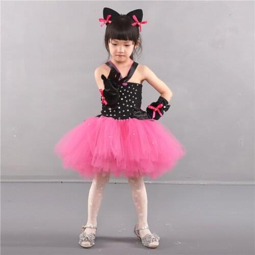 Cute Cat Cosplay Children Tutu Dresses with Headband Sweet Cartoon Summer Costumes for Infant Girls Princess Tutu Dresses