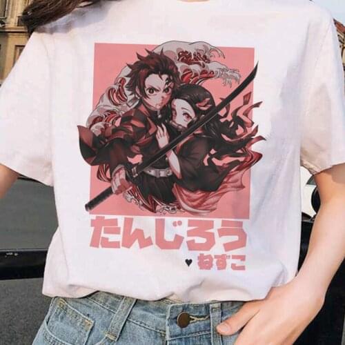 Anime Pattern Japanese Demon Slayer Oversized T-shirt Harajuku Shirt O-neck 90s Cartoon Kawaii Female T-shirt Woman Clothing