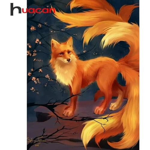 Huacan 5D Diy Diamond Painting Fox Animal Cross Stitch Diamond Mosaic Flower Decoration For Home Wall Stickers