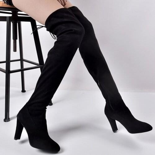 Classic Black Sexy Woman High Heels Boots Women Over The Knee Boots Female Fashion Shoes Ladies Thigh High Boots Plus Size