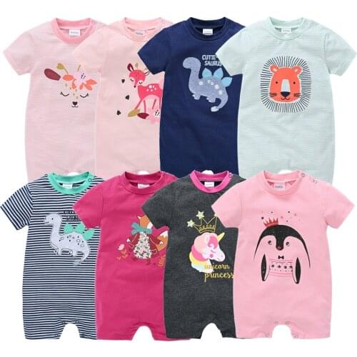 2021 Summer New Baby Boy Romper ropa bebe Short Sleeve Cartoon Print One Piece Clothes 0-12M Newborn Girls Jumpsuit