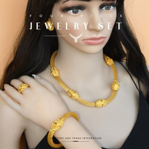 Ethiopia Gold Color Dubai Jewelry Sets African Necklace And Earrings Set Woman Wedding Collection Italian Luxury Bridal Jewelery