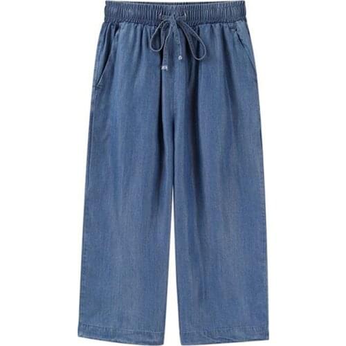 Fashion 2019 Summer New women wide leg jeans,Brand casual cotton denims,plus size 6xl 7xl Calf-Length straight jeans blue black