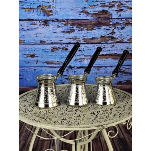 Wooden Handle Nickel Triple Copper Coffee Pot Set (1214)