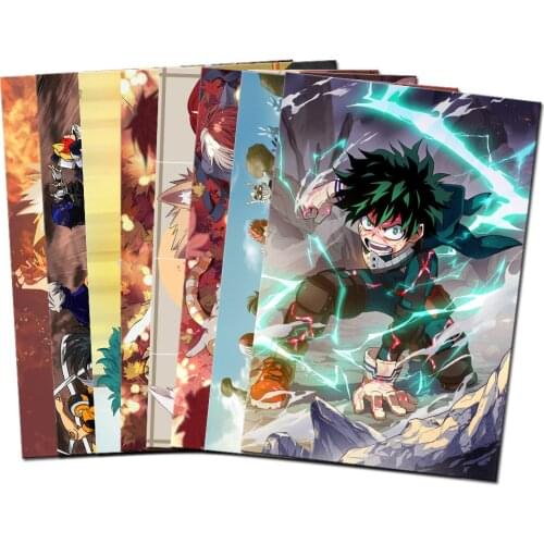 One-Piece 8 Sheets Character Anime Posters Wall and Door Sticker Top 100 Anime Poster My Hero Academia Decor Teen Room Paintings