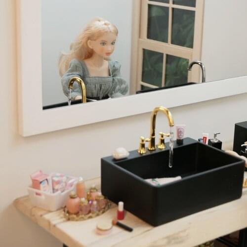 New Dollhouse Miniature Kitchen 1/6 Scale Sink Lavatory Faucet Wash Basin for ob11 blyth barbies Doll house Furniture Accessorie