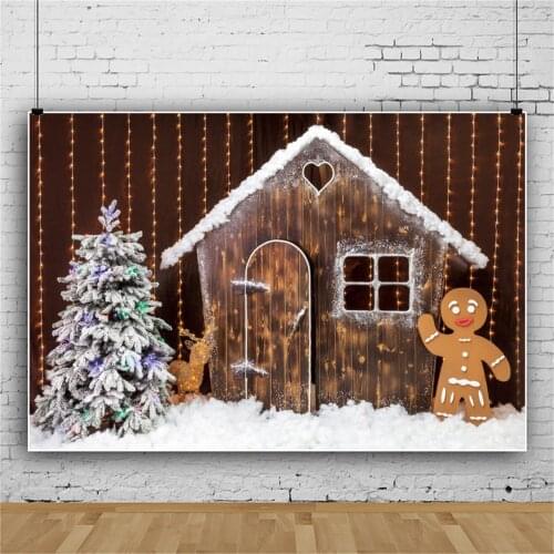 Christmas Background For Photography Rural Wood House Gold Bulb Light Party Decor Winter Snow Child Baby Photographic Backdrop