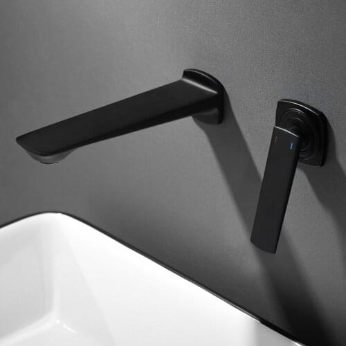 Conceal Install Wall Mount Bathroom Sink Faucet Matte Black Single Handle Basin Hot And Cold Mixer Taps Water