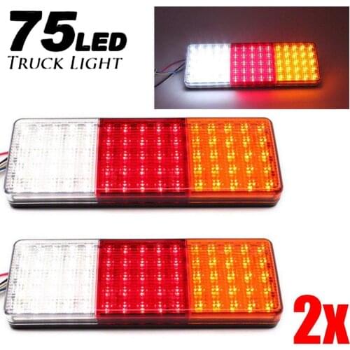 2Pcs 12V 75LEDs Trailer Tail Light Red Yellow White Rear Indicator Light Waterproof Warning Stop Lamp Truck Reversing Lamp