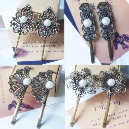 A pair Filigree flower Hairpins woman fashion vintage bronze Hair Clips Hair pins Headwear hairclip jewelry Hair Accessories