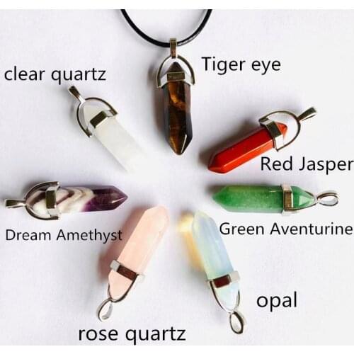 Healing Pointed Chakra Pendants Hexagonal rose Quartz Crystals Bullet Shape Stone DIY Charm Beads for Women Holiday Gift