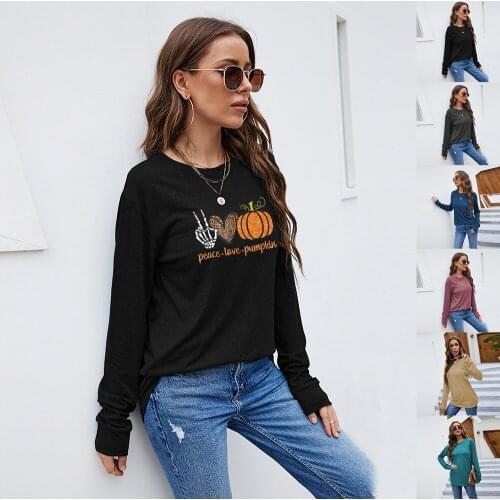 Halloween new womens casual wearing personality print round collar long sleeves y2k aesthetic women sexy tops graphic t shirts