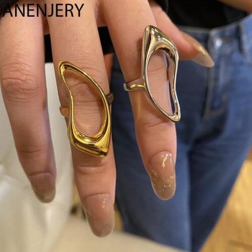 ANENJERY 925 Sterling Silver Hollow Irregular Geometry Rings For Women Exaggerated Light Luxury Resizable Rings Korean Jewelry