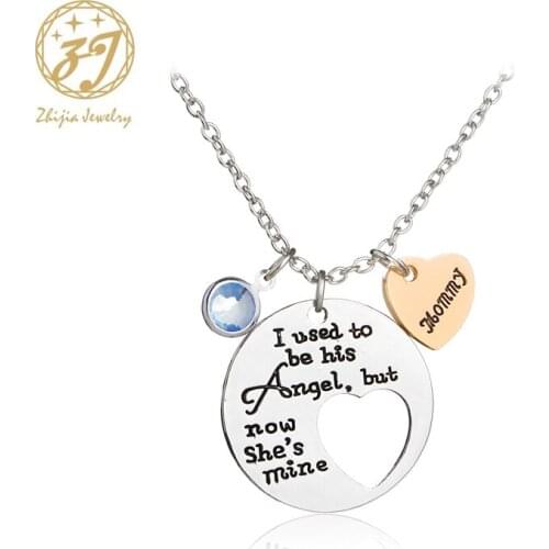 Zhijia I used to be his angel but now shes mine mommy pendant Necklaces Hollow heart Splicing Necklace party gifts