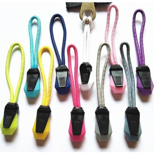 20pcs 10 colour nylon zipper backpack accessories zipper handle DIY zipper head line rope strap lasso head