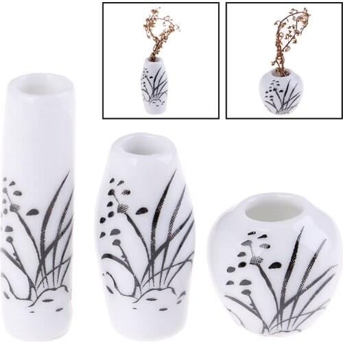 3Pcs 1:12 Dollhouse Miniatures Ceramic Flower Vase Doll House Home Ornament Vase