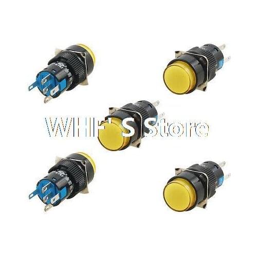 5 Pcs AC 220V Orange Light Latching SPDT Round Push Button Switch AC 250V 5A