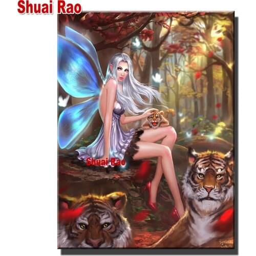 5d Diy Diamond Painting Fairy And Tiger Cross Stitch Kit Diamond Embroidery Rhinestone 3d Animal Girl Forest Mosaic Handicrafts
