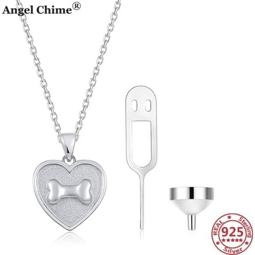 AC 925 Sterling Silver Heart Bone Urn Necklaces for Ashes Pet Ash Casket Cremation Necklaces Cremation Jewelry Pendant Necklaces