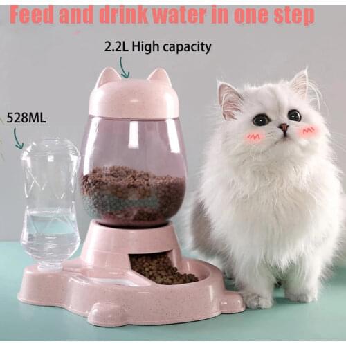 2.2L Pet Dog Cat Automatic Feeder Bowl for Dogs Drinking Water 528ml Bottle Kitten Bowls Slow Food Feeding Container Supplies