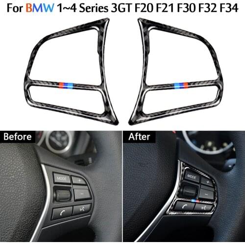 For BMW 1 2 3 4 Series 3GT F20 F21 F30 F32 F34 Auto Accessories True Carbon Fiber Steering Wheel Button Sticker
