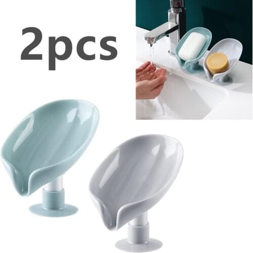 1/2pc Washbasin Leaf Shape Soap Holder Plastic Self Draining with Diversion Soap Holder Suction Cup Shower Soap Holder Bathroom