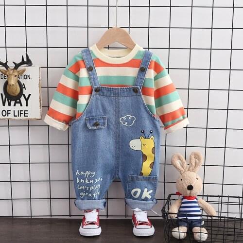 Baby Boys Clothes Toddler Boys Clothes Sets Striped Sweatshirt+Overall 2Pieces Clothing Sets For Children 1 2 3 4 Years