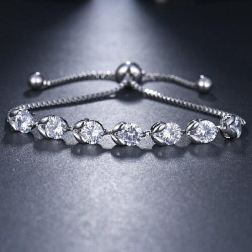 Ekopdee Shiny Round Shape Zircon Bracelet For Women Adjustable Chain Cubic Zirconia Bracelets Female Dinner Party Jewelry 2021