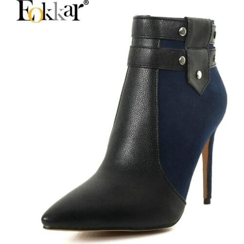 Eokkar 2020 Elegant Super High Heel Ankle Boots Women Pointed Toe Stiletto Heels Mixed Colors Party Wear Dress Boots Size 34-45