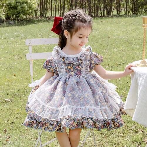 Spanish Lolita Girl Dress Summer Princess Party Dress Baby Cotton Lace Short sleeve Bow Dress 1-6 Years Old