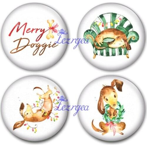 Merry doggie glass cabochon,Merry Christmas Round photo glass cabochon demo flat back Making findings