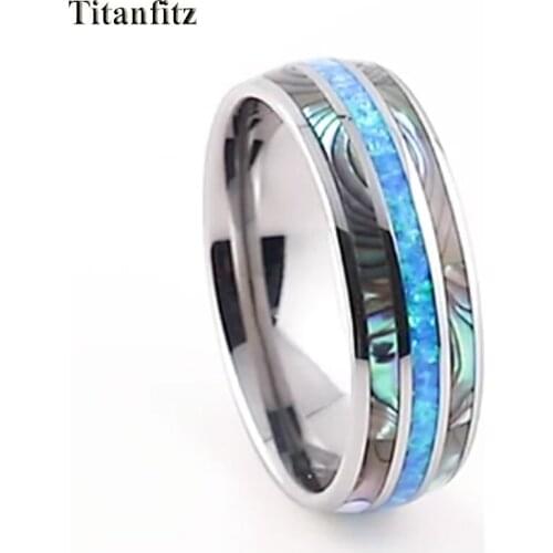 Real Opal Tungsten Carbide Rings for men Alliance 8mm womens wedding band couple jewelry finger ring abalone shell