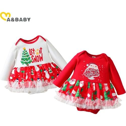 Ma&Baby 0-12M My 1st Christmas Newborn Infant Baby Girl Clothes Long Sleeve Lace Romper Knitted Jumpsuit Xmas Clothing
