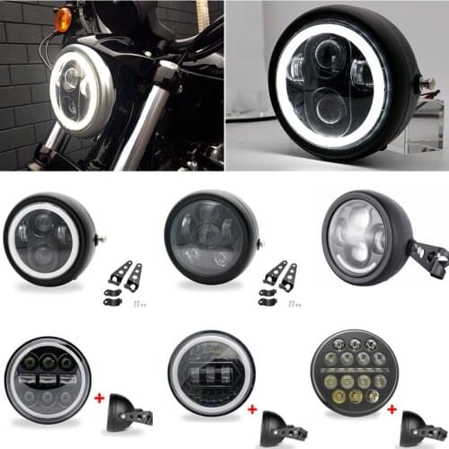 Motorcycle 6.5 Headlight LED Retro Vintage Fog High Low Beam Headlamp Daytime Running Light Bracket Cafe Racer For Harley