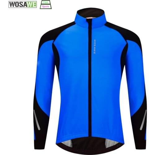 WOSAWE Winter Men Cycling Jacket Waterproof Windproof Thermal Fleece Bike Jersey MTB Bicycle Running Snowboarding Coat Blue