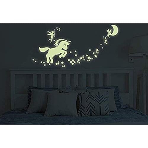 Unicorn Wall Decals Glow in The Dark Unicorn Stars Fairytale Fairy Wall Stickers for DIY Kids Girls Bedroom Home Nursery Room