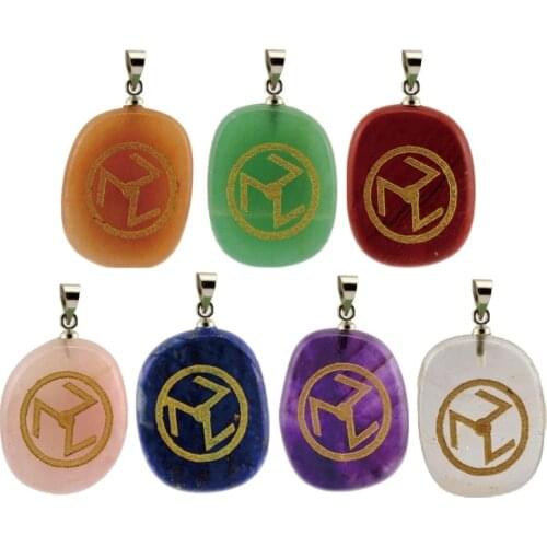 Natural Gem Bronzing carving Antahkarana Symbols rectangle Pendant Alphabet Beads pink crystal amethyst Jewelry Necklace Making