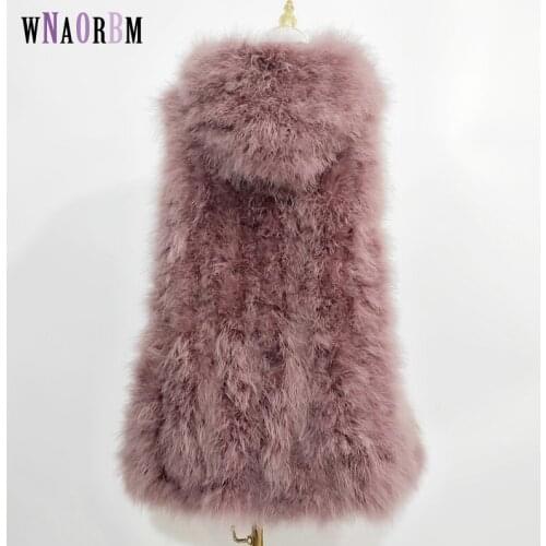New ostrich hair vest 70 cm long plus hat small fresh 100% turkey feather vest real fur coat Encrypted hand weaving