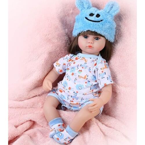 New 42CM Baby Reborn Doll 17 Inch Lifelike Newborn Babies Curly Hair Doll Toy for Girl Toddler Blue Eyes Reborn Birthday Present