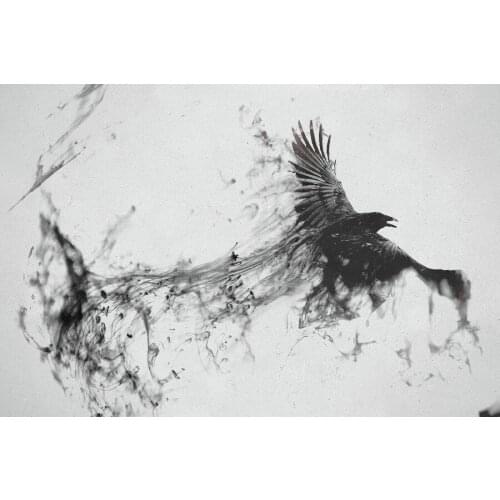 Raven bird flying smoke black white Art Film Print Silk Poster Home Wall Decor 24x36inch