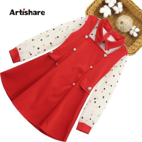 Girl Dresses Dot Pattern Kids Party Dresses For Girls Patchwork Kids Dress Spring Autumn Girls Clothing