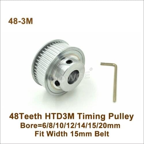 POWGE 48 Teeth 3M Timing Pulley Bore6/8/10/12/14/15/20mm Fit W=15mm 3M Synchronous Belt Engraving Machine 48T 48Teeth 3M Pulley