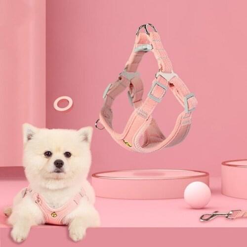 Adjustable Pet Dog Vest Traction Rope Harnesses Corduroy Fabric Thick and Soft Side PP Material Buckle Small Bell Embroidery