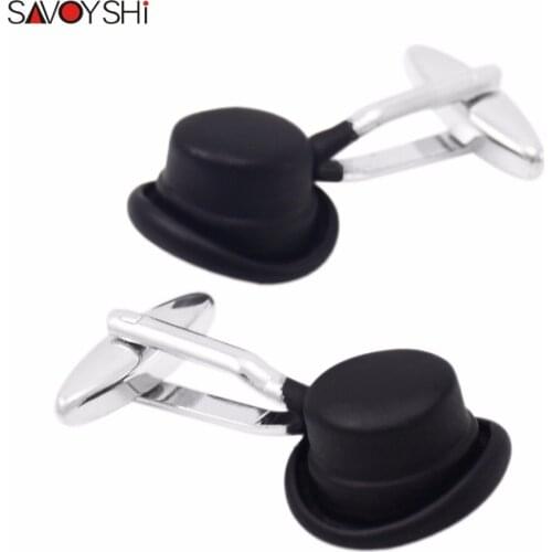 SAVOYSHI Black Hat Cufflinks for Mens French Shirt Cuff bottons High Quality Novelty Enamel Cuff links Fashion Men Brand Jewelry